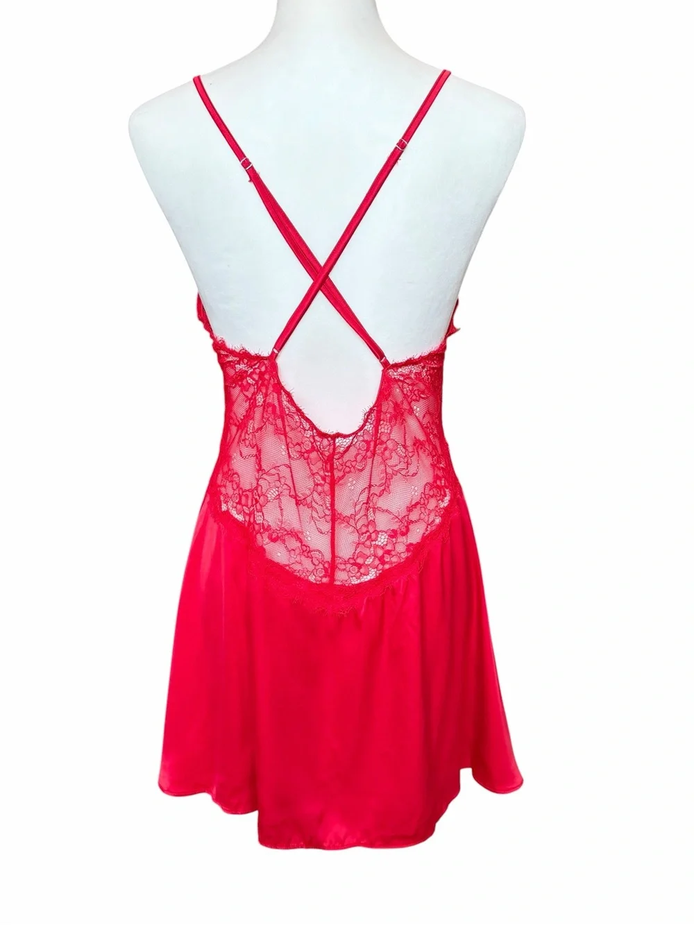 Fredericks of Hollywood Lace Babydoll Size Medium NWT Red Satin Eyelash Lingerie